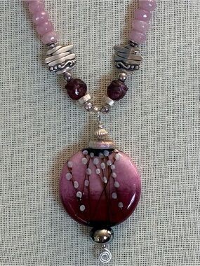 SALE.Handmade Pink Pendant & Garnet  Necklace with Gemstones and Sterling Silver